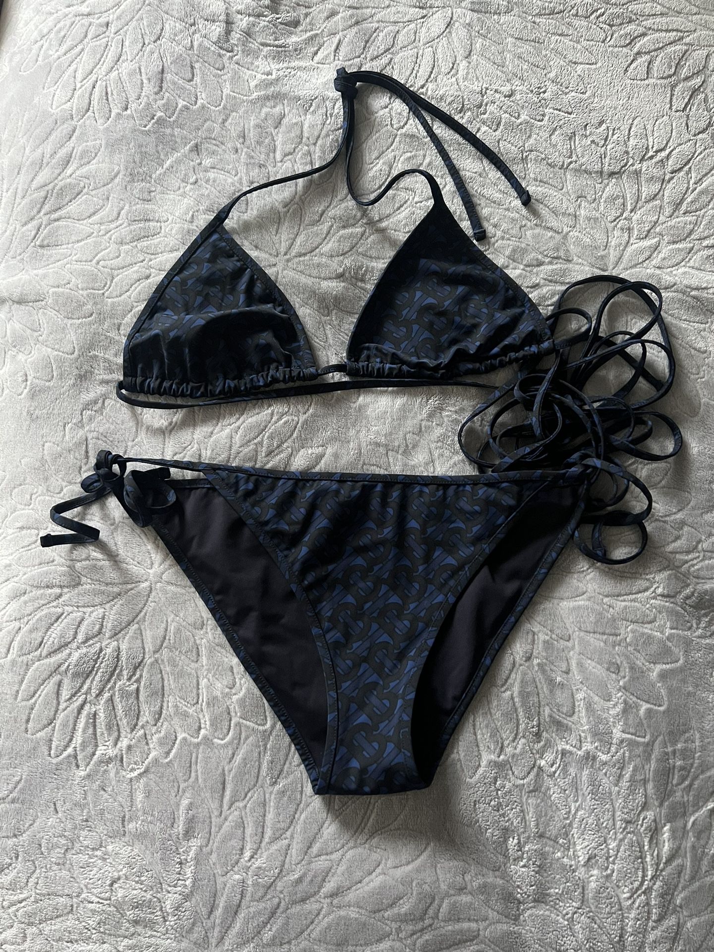 Rare Burberry Vibrant Indigo & Black Monogram Print Bikini