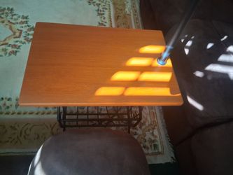 Wood table with lamp
