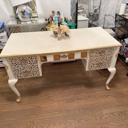 Glam Black & Gold Desk with Leopard Print Drawers – Statement Vanity or Office