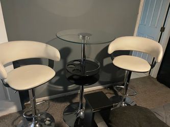 Glass Top Bar Table with 2 Bar Stools