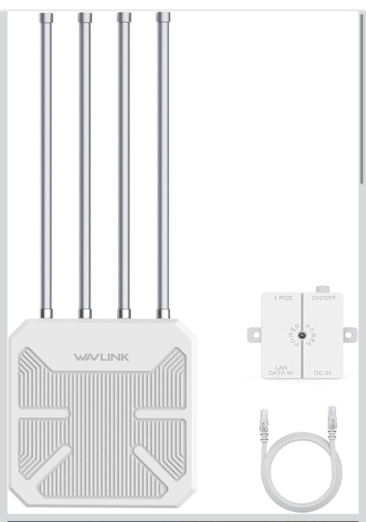 WAVLINK AX3000 Outdoor WiFi 6 Extender Long Range, Outdoor Wireless Access Point, Active PoE, 4x8dBi Antennas,Work with Starlink/Repeater/Router,IP67,