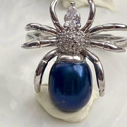 Halloween collection-Natural freshwater pearl spider adjustable ring