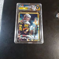 Mario Lemieux Slab Gold Cracked Ice REFRACTOR Original Art Novelty Card 