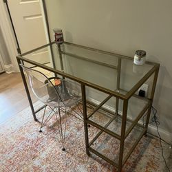 Gold And Glass Desk With Acrylic Chair 