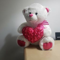 Giant White Teddy Bear With Hot Pink Heart 