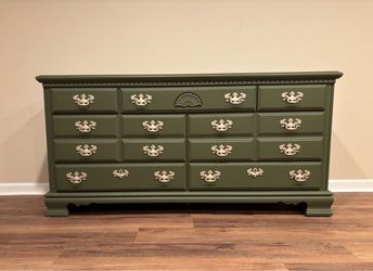 Refinished 7-Drawer Dresser – Olive Green & Champagne Gold Hardware
