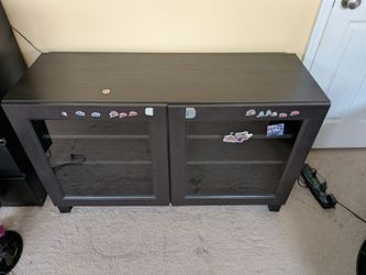 Dark Brown TV Stand with Glass Doors