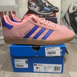 New Adidas Originals Gazelle Semi Pink Spark Lucid Blue JI2077 Casual Shoes Sneaker Men Sizes 8.5, 9, 9.5 US 
