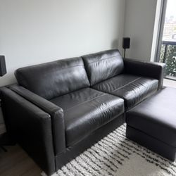 Leather Sofa with Ottoman
