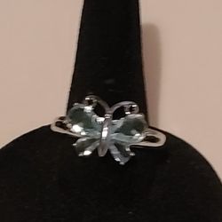 New Silver Butterfly Blue Stoned Ring Size 7