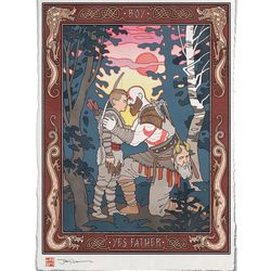 Ukiyo e Heroes Jed Henry Art - Father and Son' Giclée Print - God of War Art