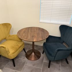 Velvet Bistro Chairs with Round Café Table – Jewel Tones