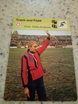 Vintage 1977 sportscaster/ track and field/ grete waitz- Andersen/ olympic collector card # 80-16