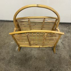 Vintage Bamboo Magazine / Record Album Rack Boho Mid Century Rattan Furniture