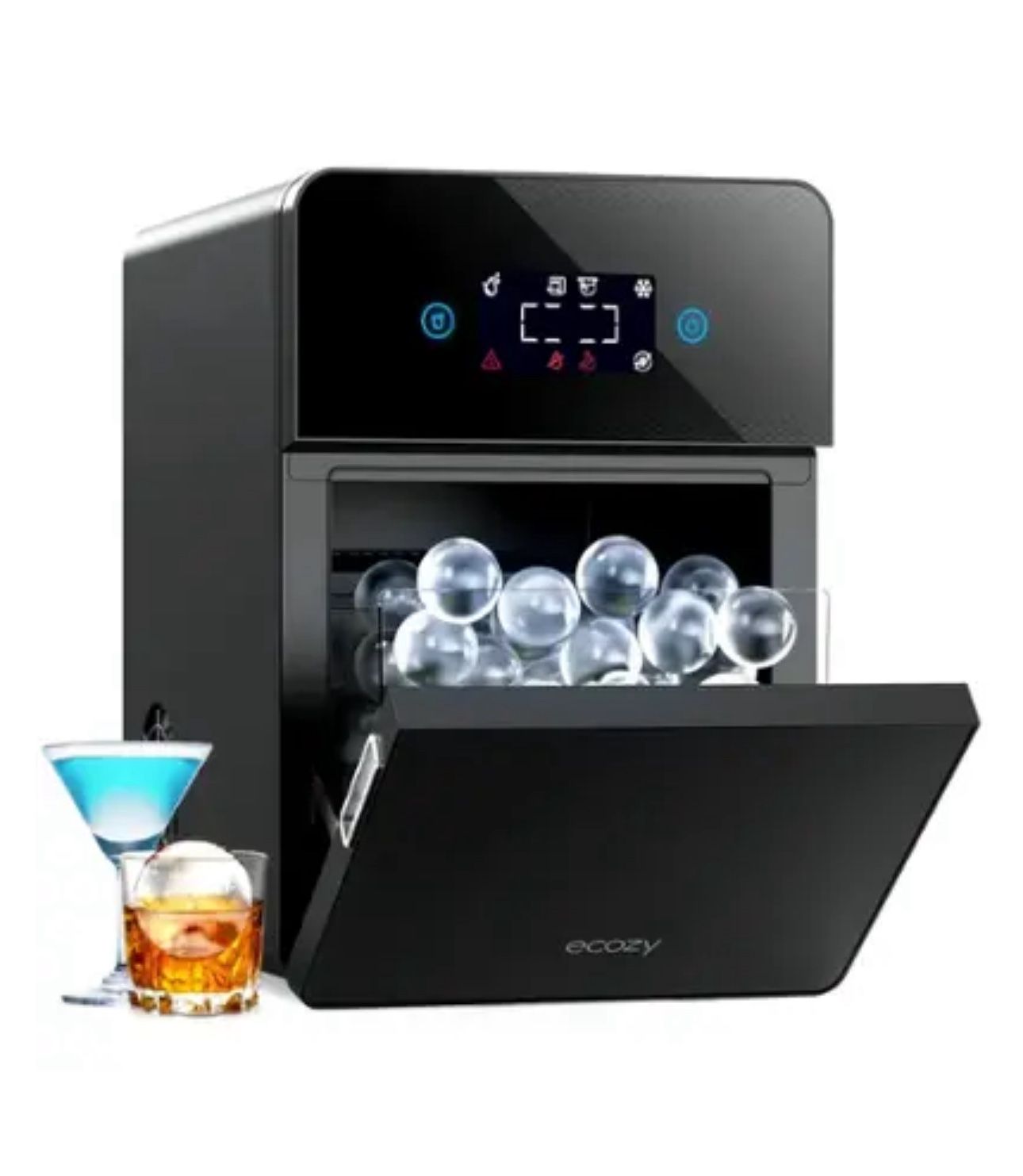 ecozy Countertop Sphere Ice Maker for Whiskey, 4 Ice Balls in 35 Mins, 144 Sphere per Day, 8-Hour Ice Preservation - Black