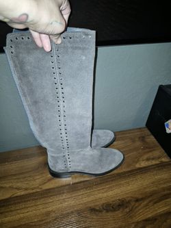 BOOTS GRAY KNEE HIGH LEATHER
