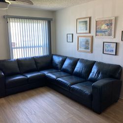 Sectional Blue Leather