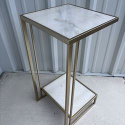 **MARBLE & BRONZE  Metal Side Table**