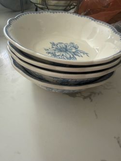 Blue Floral Ceramic Bowls Set of 4