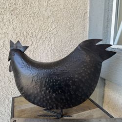 Vintage Metal Folk Art Primitive Chicken Sculpture Rustic Finish