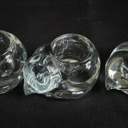 3 Indiana Glass Crystal Sleeping Cat Votive Candle Holder Vtg 4.5"X2.75" each