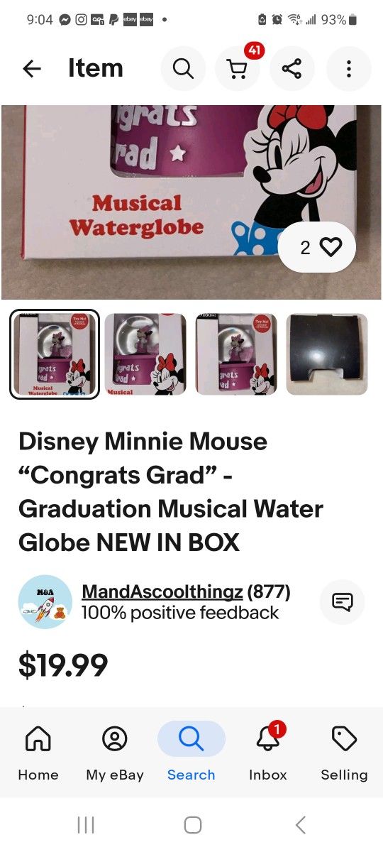 DISNEY MINI MOUSE CONGRATS GRAD .GRADUATION MUSIC WATER GLOBE