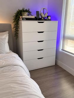 🚨White 5-Drawer Dresser with Wheels (wheels are optional ) – Modern Storage Cabinet R-1