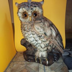 Large Vintage Ceramic Owl Statue 22" tall from 1970s.