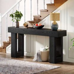 Wooden Sofa Table Behind The Couch, Narrow Entryway Table for Entrance, Hallway, Living Room (Black)
