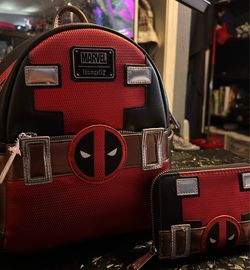 Loungefly Marvel Metallic Deadpool Cosplay Mini Backpack AND Wallet
