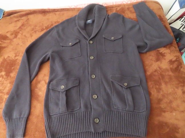 vintage Gap Four Pocket Shawl Cable Button Front Navy Grandpa Cardigan XL