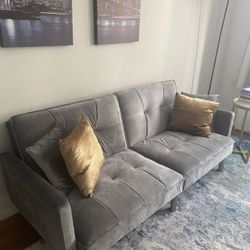 Very good grey velvet Sleeping sofa