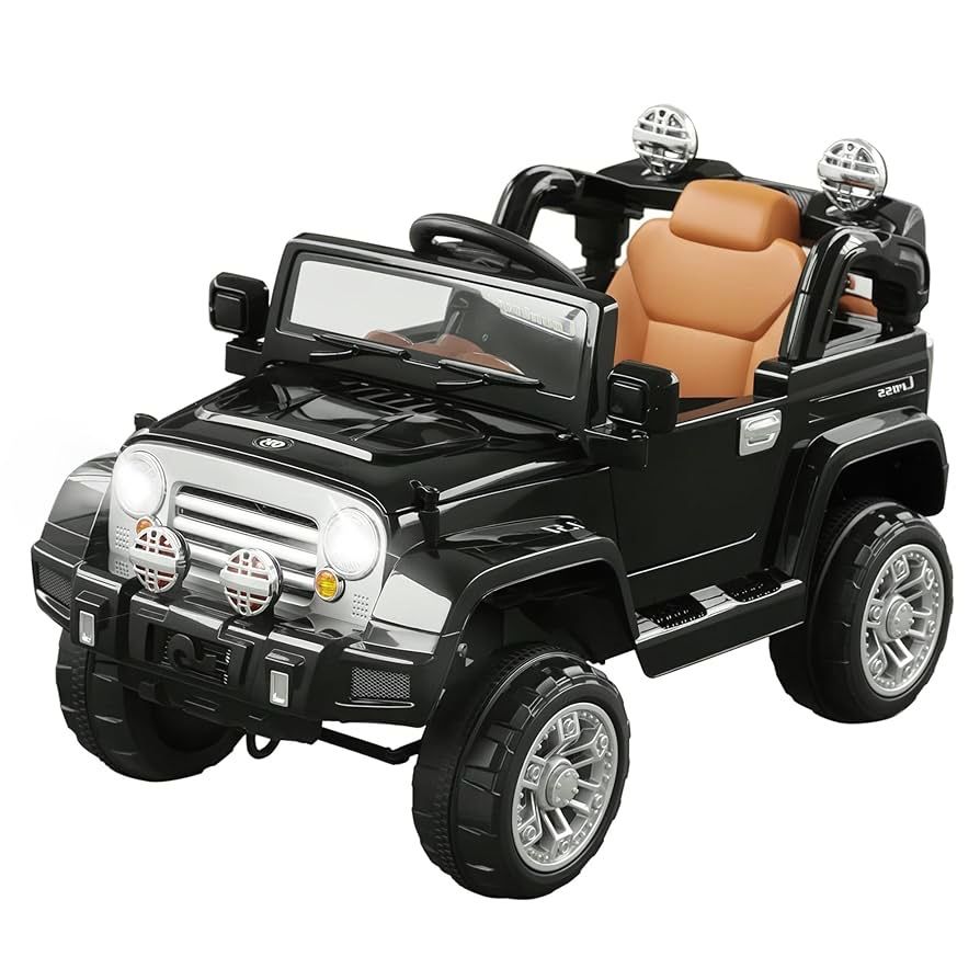 12V Kids Ride on Truck, Off-Road Electric Car with MP3 Connection, Working Horn, Steering Wheel, and Remote Control, Black  2 Modes in 1: Our