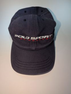 Vintage Polo Sport Ralph Lauren Hat Cap S/M Navy Red RL-67 Cross Logo Spellout
