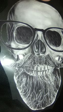 Large hipster skull iron on transfer