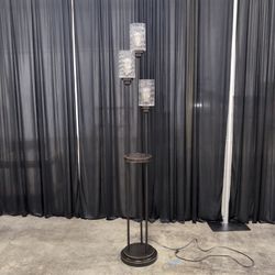 Bronze Three-Light Floor Lamp with Textured Glass Shades