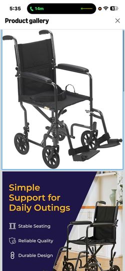 ***NEW IN BOX***DRIVE Steel Transport Chair 17" Silver Vein Frame