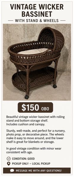 Vintage Wicker Bassinet