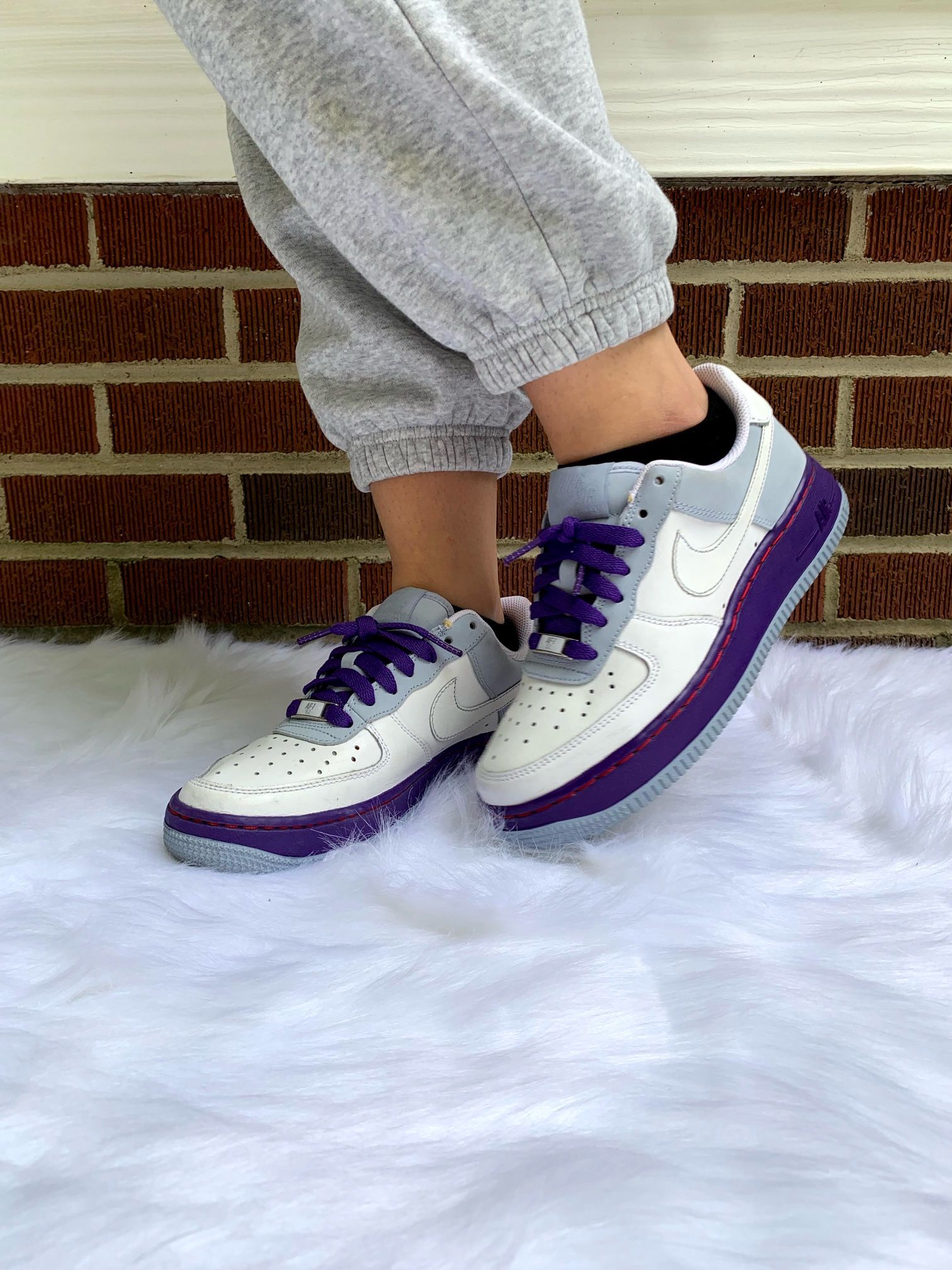 Nike Air Force Low Custom Big Kids Size 4Y Dark Purple Gray