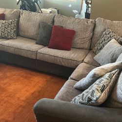 Ashley furniture gray on dark gray large sectional couch, lounger, loveseat for sale. Perfect condition.