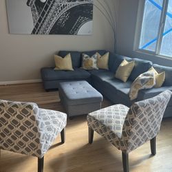 Sectional Couch, Ottoman, Accent Chairs X2 and lamp