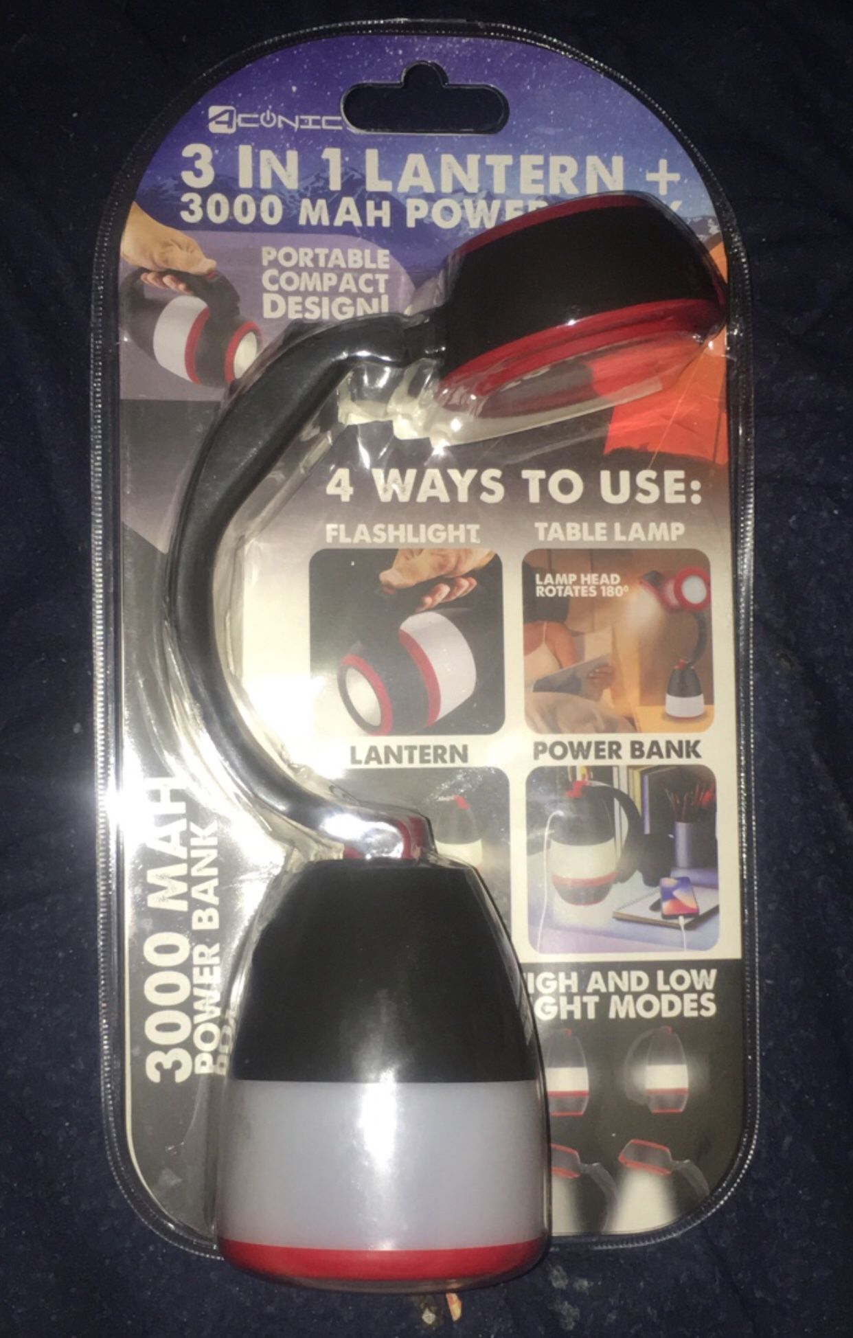 Aconic 3 in 1 Lantern +3000 MAH Power Bank- Portable Compact Design