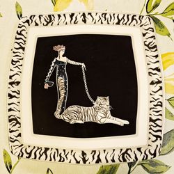 Vintage Art Deco square plate by Italian Ceramic Company.