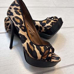 Zara Animal Print Peep Toe Heels