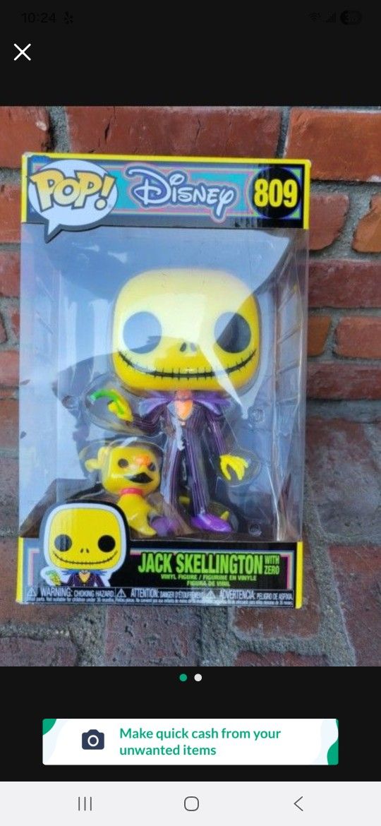 Jack Skellington With Zero Pop 809 Black Light