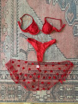Temu Red 3-Piece Hearts Bathing Suit