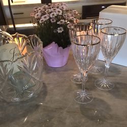  NEW, NEVER USED, 12  MIKASA GOLDEN TIARA CRYSTAL WINE GLASSES AND ICE BUCKET PAID OVER $400, ,  BUY ALL 12 TODAY $80.