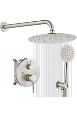 Brushed Nickel Rain Shower System with Hand Shower