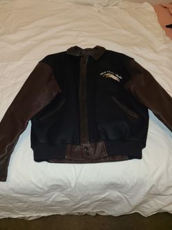 Black wool & brown leather bikers jacket New Woman  Medium