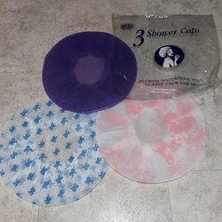 3 Plastic Shower Caps for Women Reusable Waterproof Hair Cap for Shower Premium.